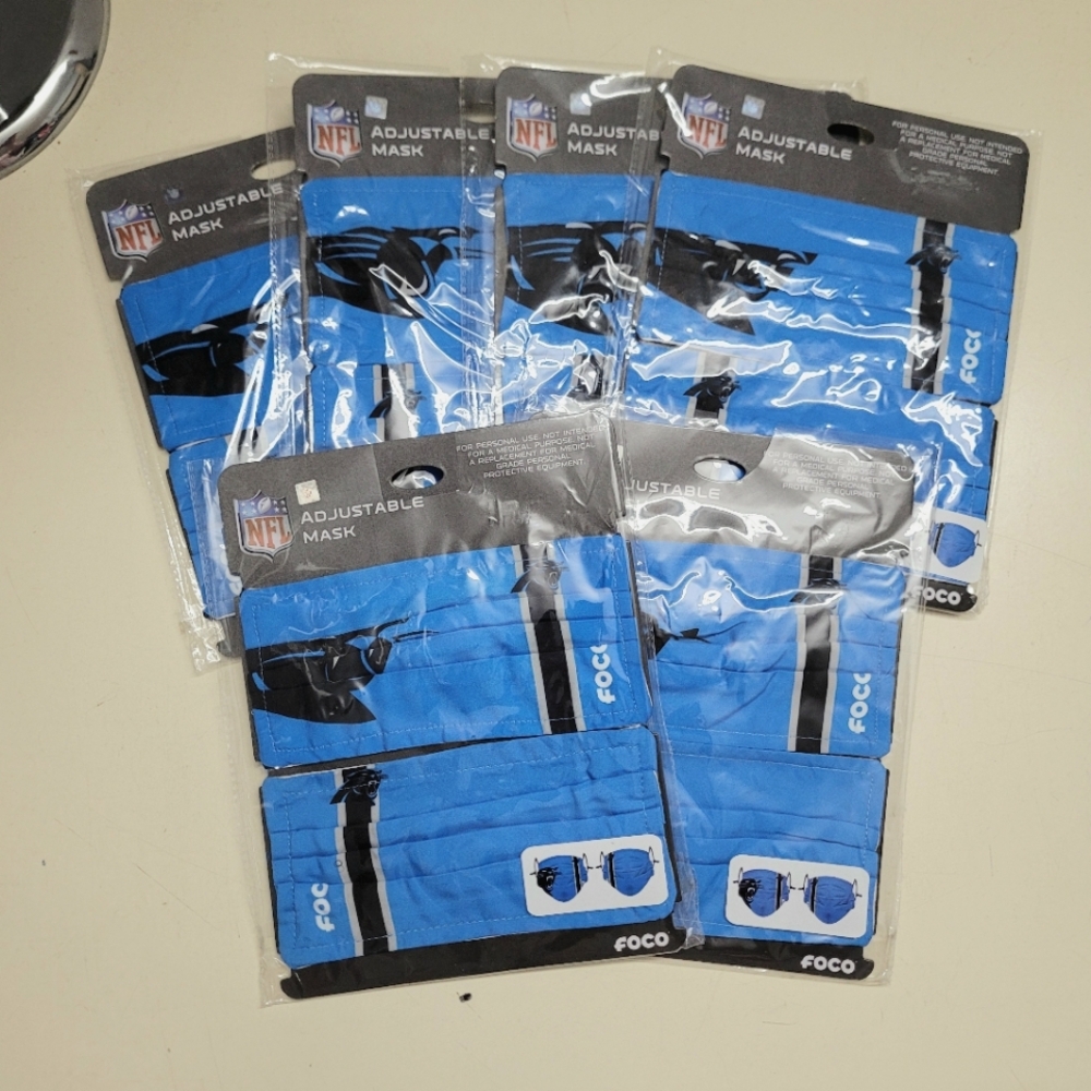 New In Package Carolina Panthers Adult Adjustable Masks Lot Of 6